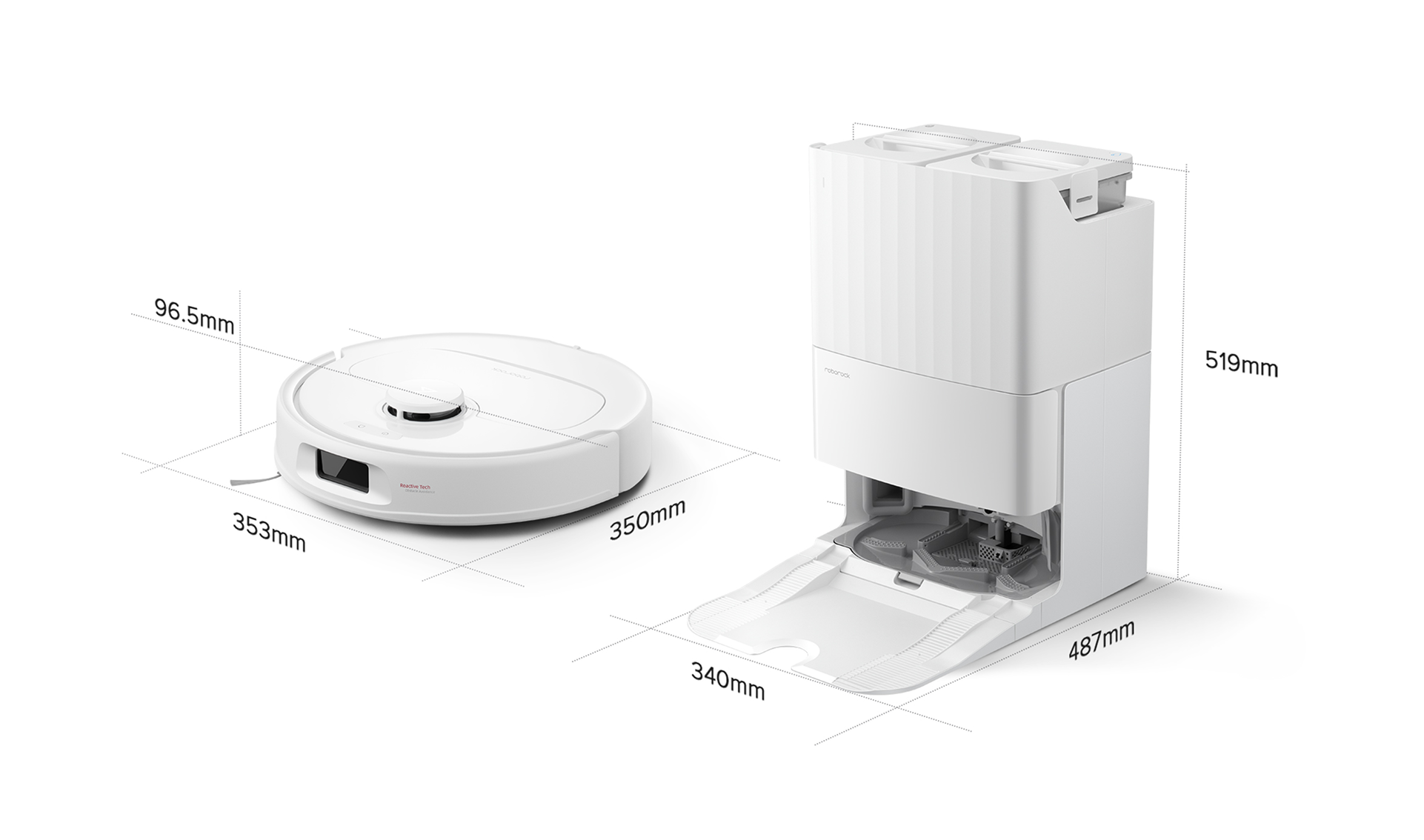 Série Roborock Qrevo official portugal robot and dock dimensions